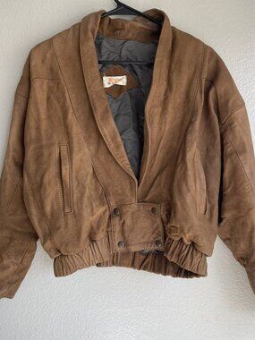 vintage brown leather bomber jacket shawl collar Women’s Sz S Mexico Made